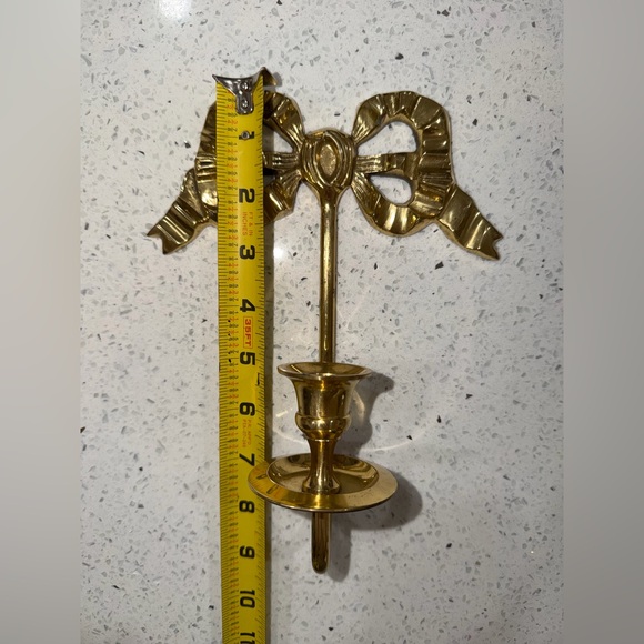 Vintage Solid Brass Bow Wall Sconce Taper Candle Holder Regency Style - Picture 2 of 6